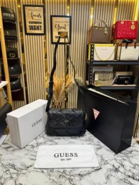Guess Quilted Crossbody Bag With Box And Dust Bag Including (Black)