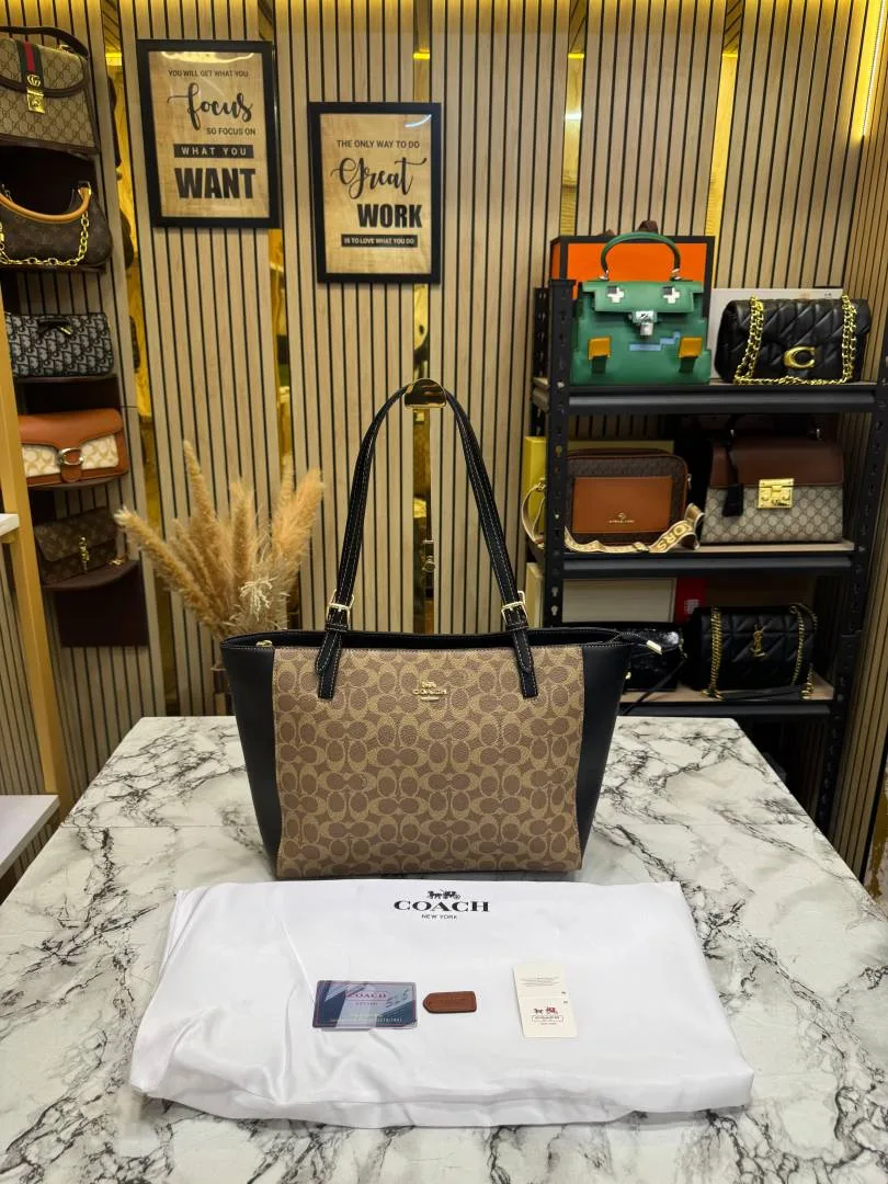 Coatch City Signature Canvas Tote Bag With Dust BaGahpricot-Black) (361)