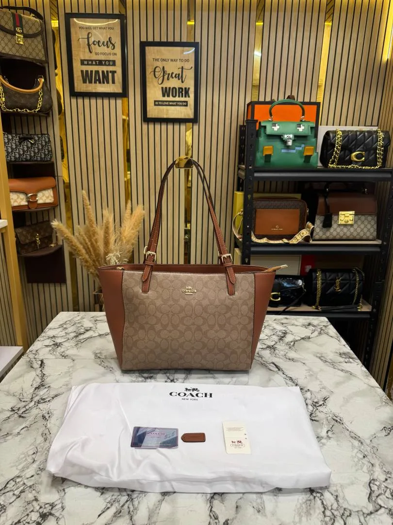 Coatch City Signature Canvas Tote Bag With Dust BaGahpricot-Brown) (361)