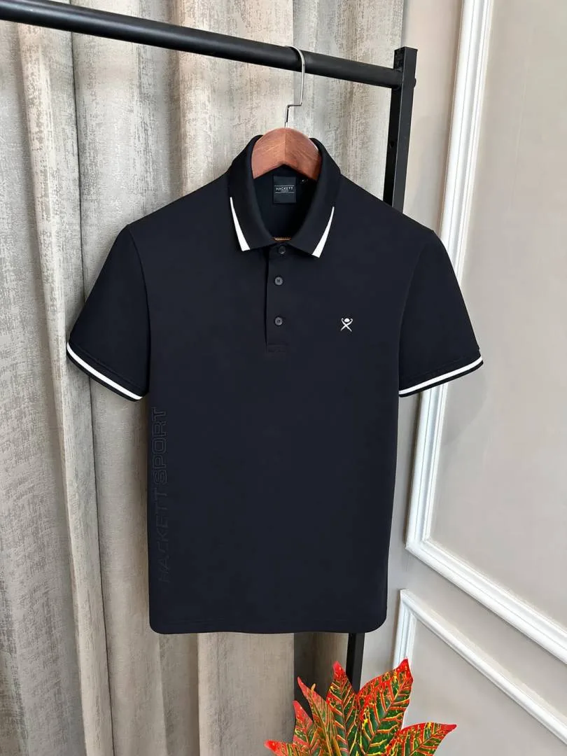 Hacket London Black Store Article Premium Collar Neck Polo T-Shirt with Box Pack(1174)