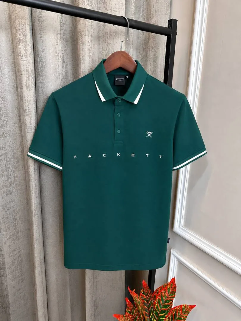 Hacket London Green Store Article Premium Collar Neck Polo T-Shirt with Box Pack(1173)
