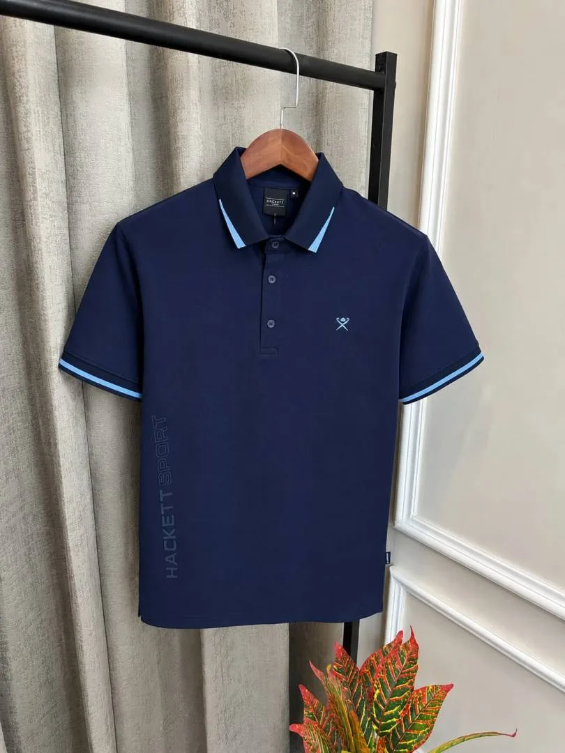 Hacket London Navy Blue Store Article Premium Collar Neck Polo T-Shirt with Box Pack(1172)