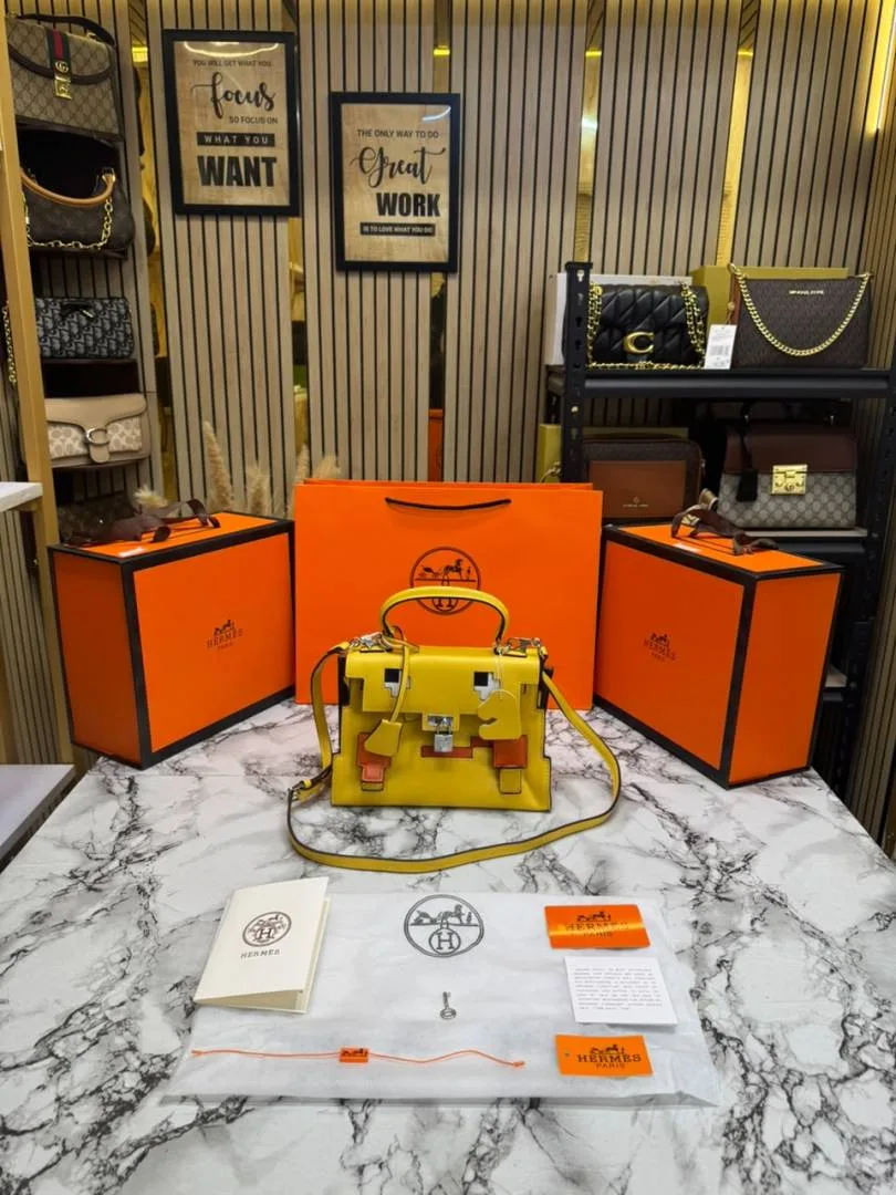 Hermez Kelly Doll Mini Top Handle Crossbody Bag With Box And Dust Bag Including Carry Bag (Yellow)