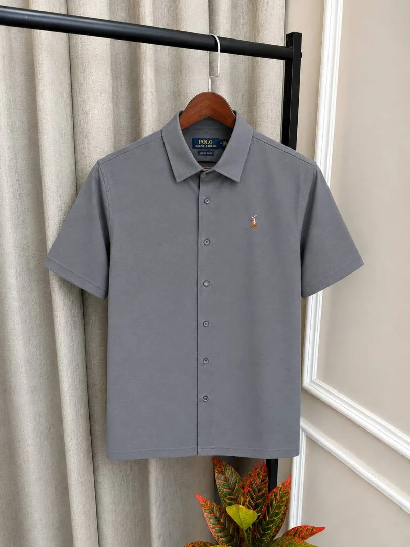 Ralf Lauren Polo Grey Pure Linen Half Sleeve Premium Shirt(1166)