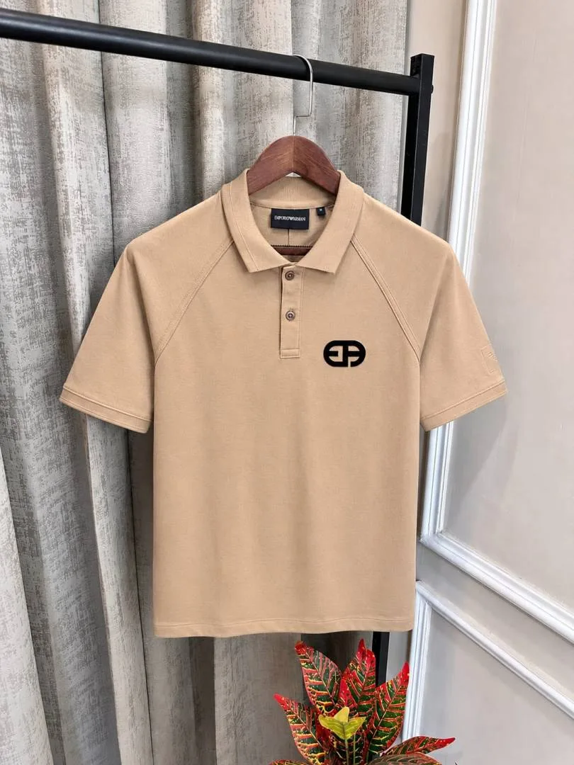 Emphorio Arma_i Beige Premium Store Article Collar Neck Polo T-Shirt(1156)