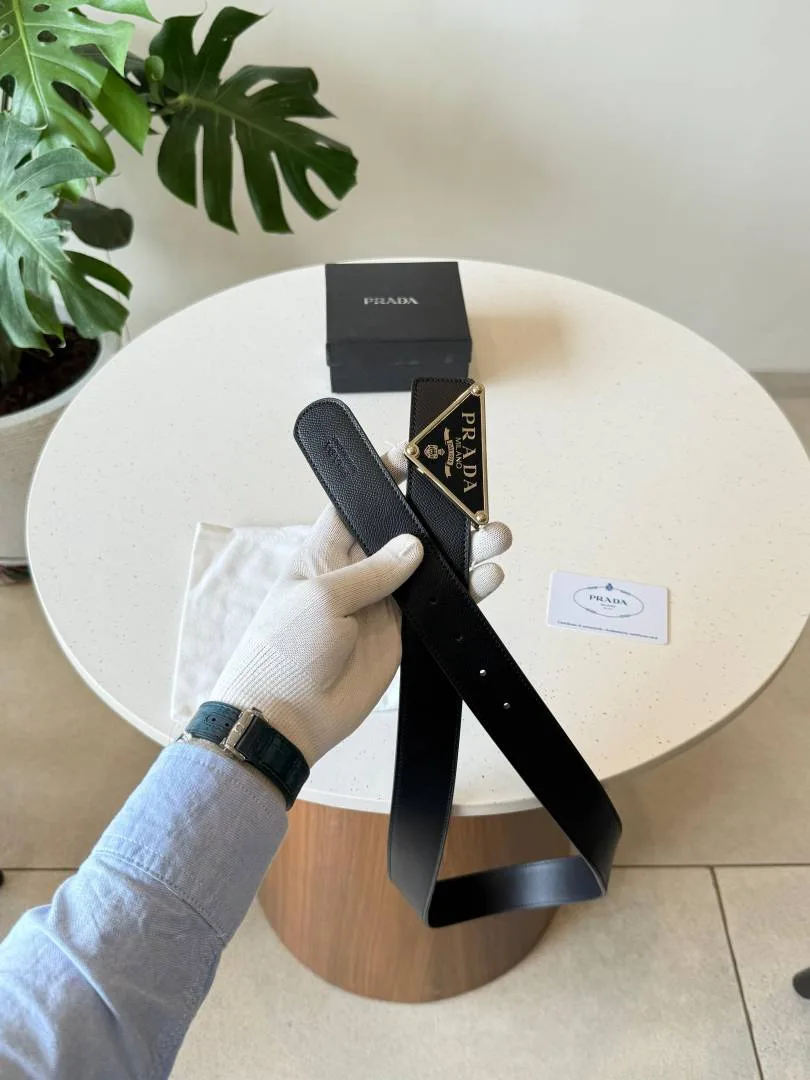 Pradda golden designer premium mens belt with OGBOX DUSTCOVER card model 451