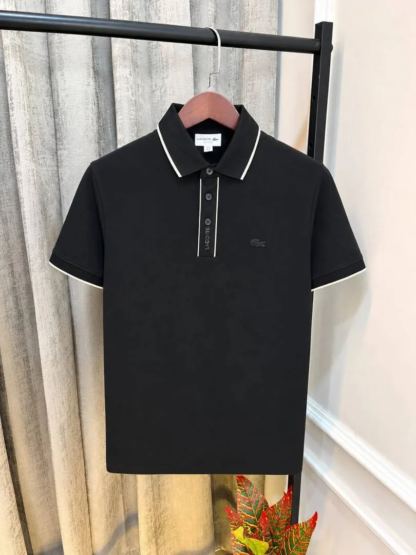 Lacost Black Store Article Premium Collar Neck Polo T-Shirt(1146)