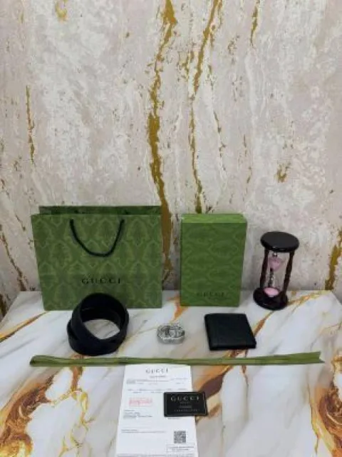 GUCHI GG EMBOSSED MONOGRAM PREMIUM QUALITY BELT & WALLET COMBO WITH OG BOX DUST BAG CARRY BAG G64-3