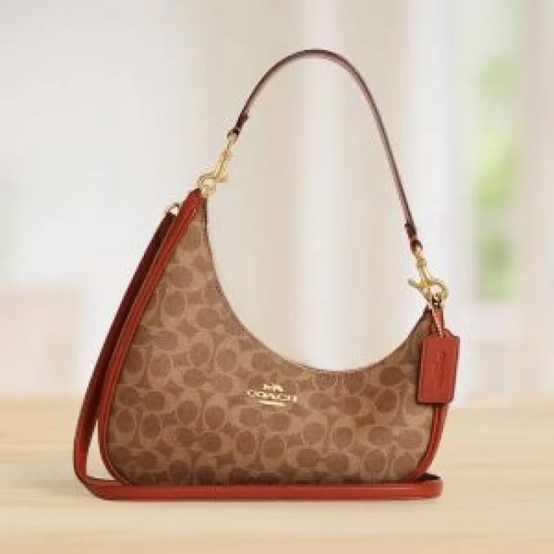 Coatch Twisted Teri Shoulder Bag In Signature Coated Canvas With Box And Dust Bag (CB102-Brown)