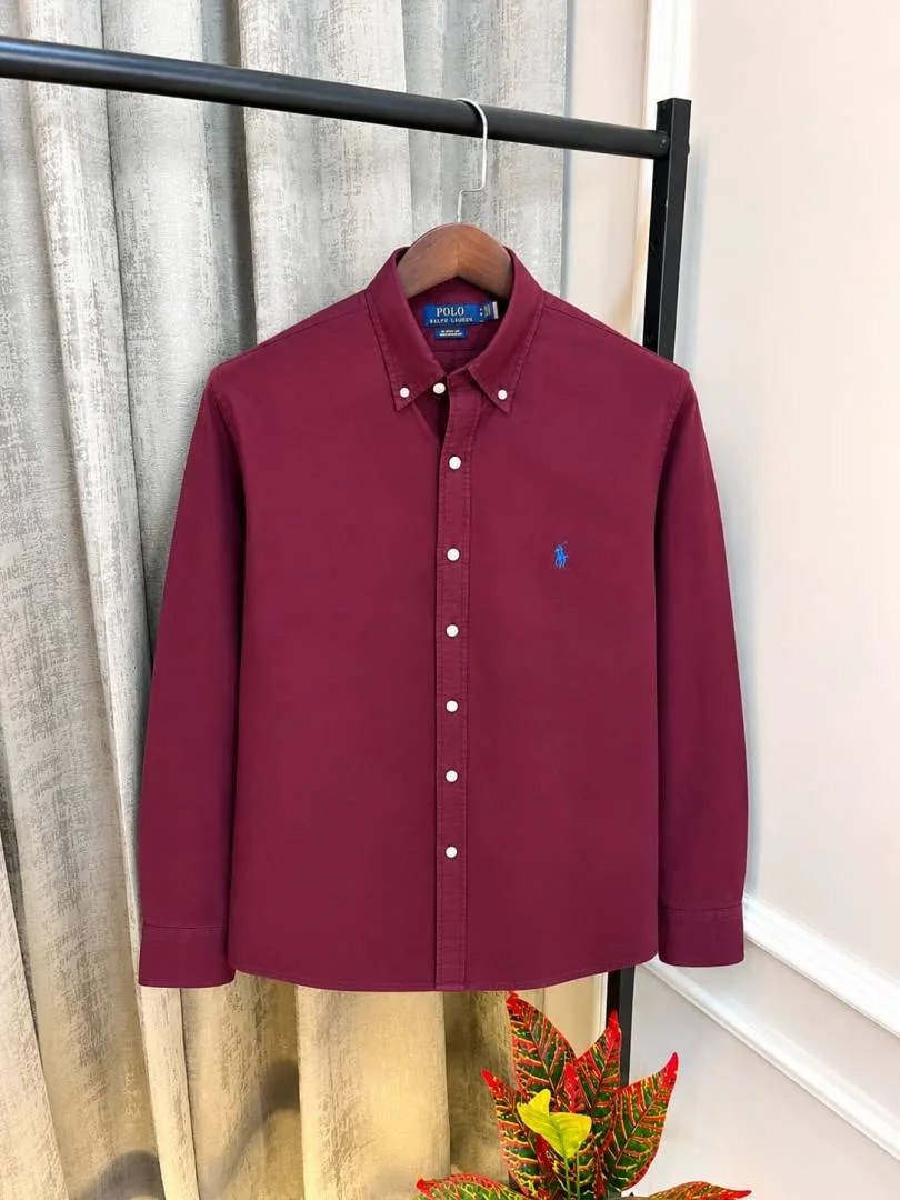 Ralf Lauren Polo Maroon Premium Heavy Oxford Cotton Shirt(1137)