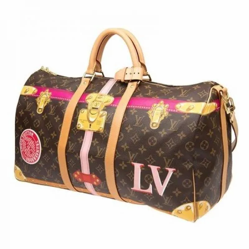 Loius Vutton LV Keepall Bandouliere Monogram Travel Duffle Bag With Decorative Patchwork & Lock
