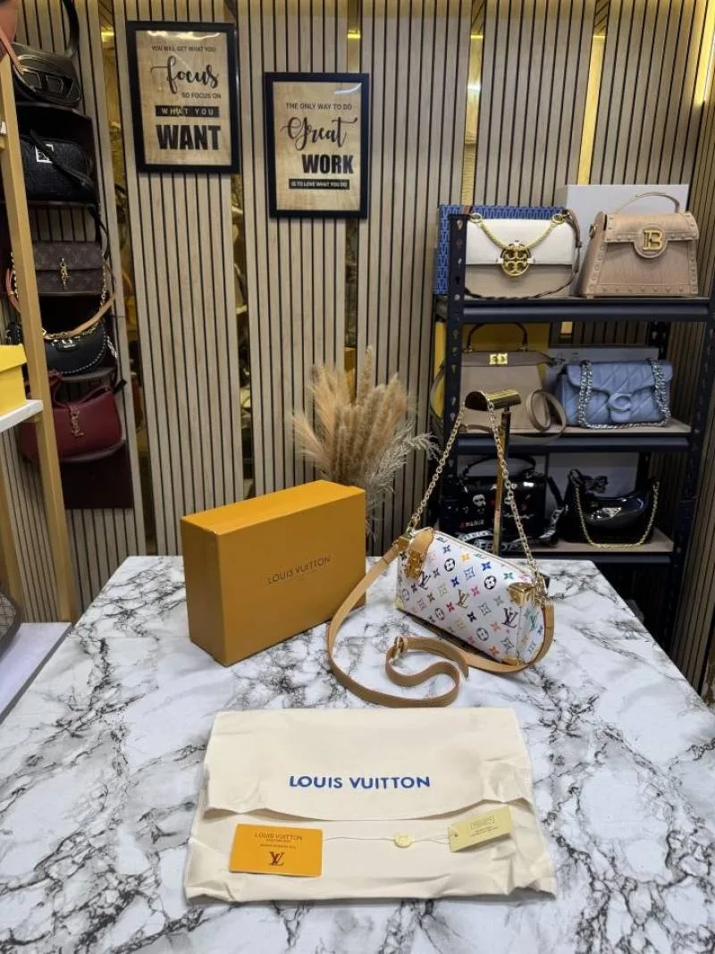 Loius Vutton X Takashi Side Trunk Premium Quality With Box And Dust Bag (13147) (White-Flower)