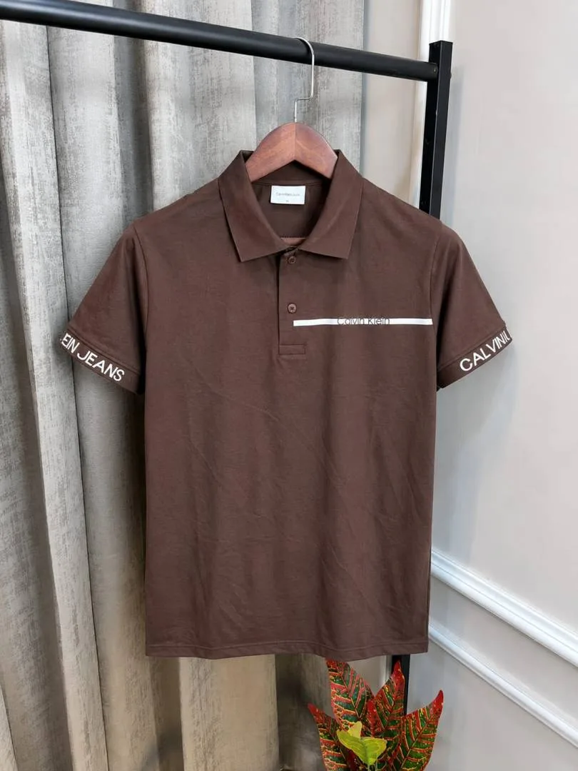 Calvin Kline Brown Premium Imported Collar Neck Polo T-Shirt with Og Box Pack(1126)