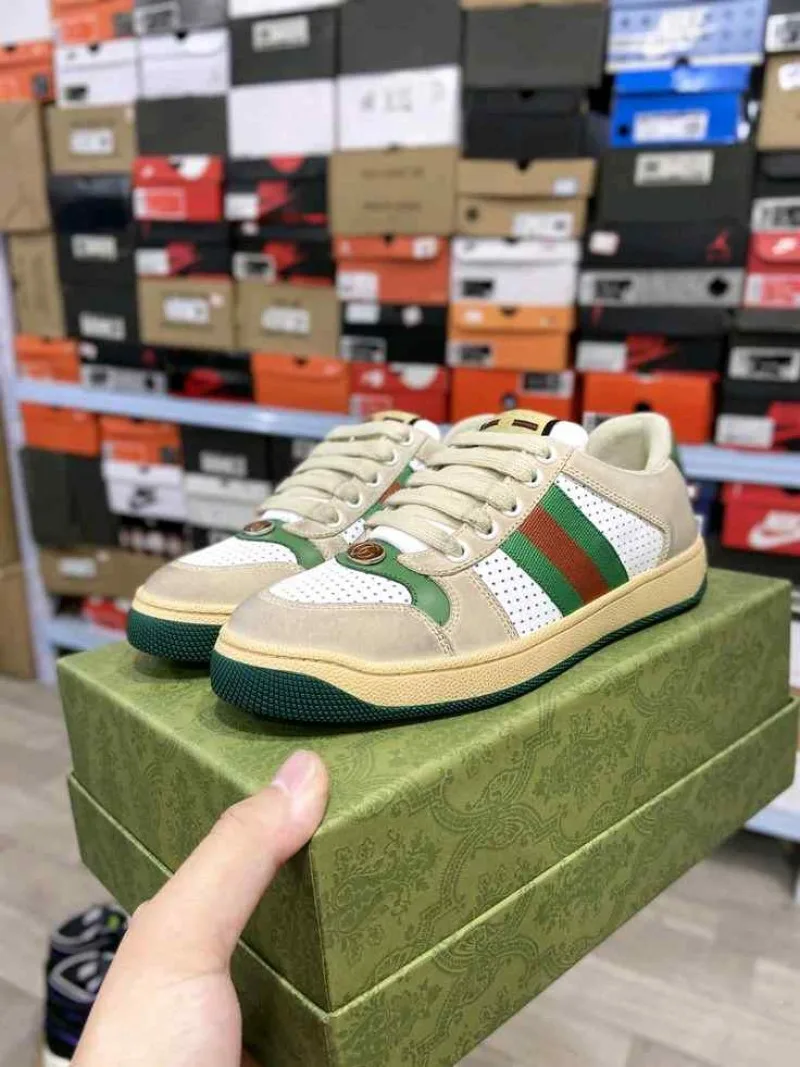 Guchi Screener Beige White Green Sneaker