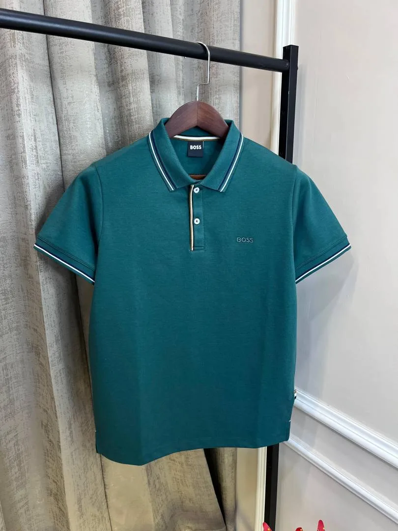 Hugo Bos Green Store Article Premium Collar Neck Polo T-Shirt(1117)