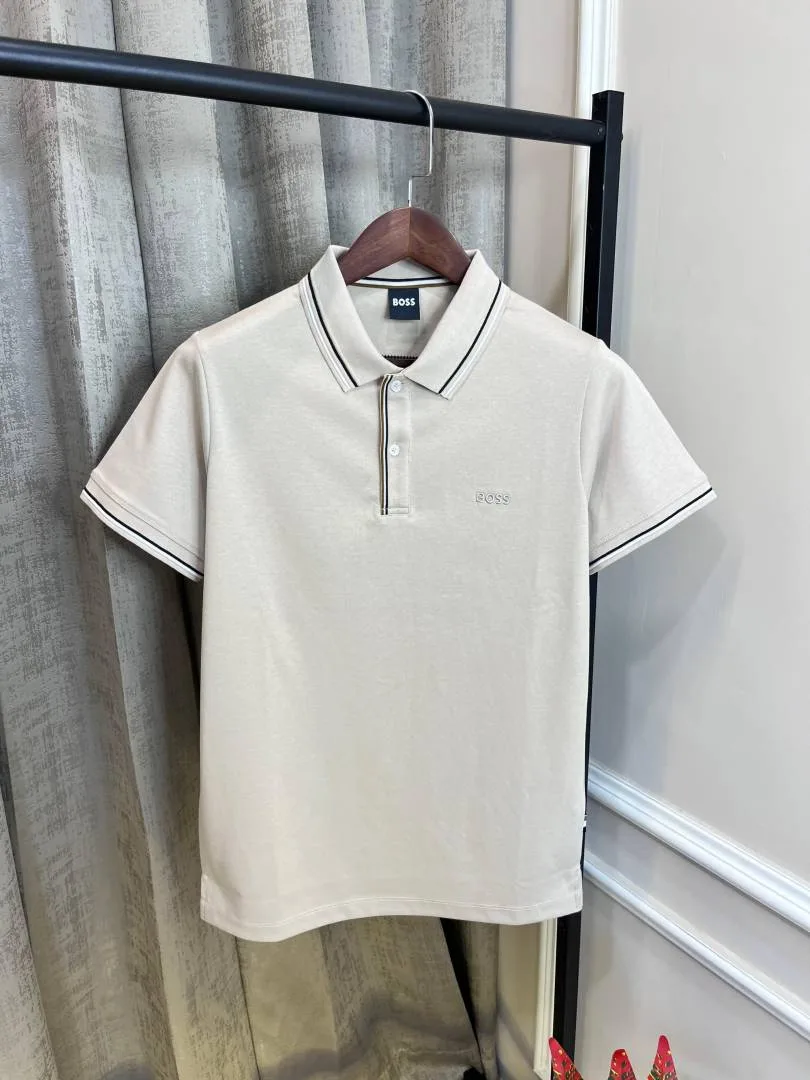 Hugo Bos Beige Store Article Premium Collar Neck Polo T-Shirt(1115)