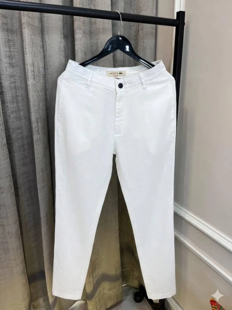 Lacost White Light Weight Premium Cotton Linen Pant(1108)