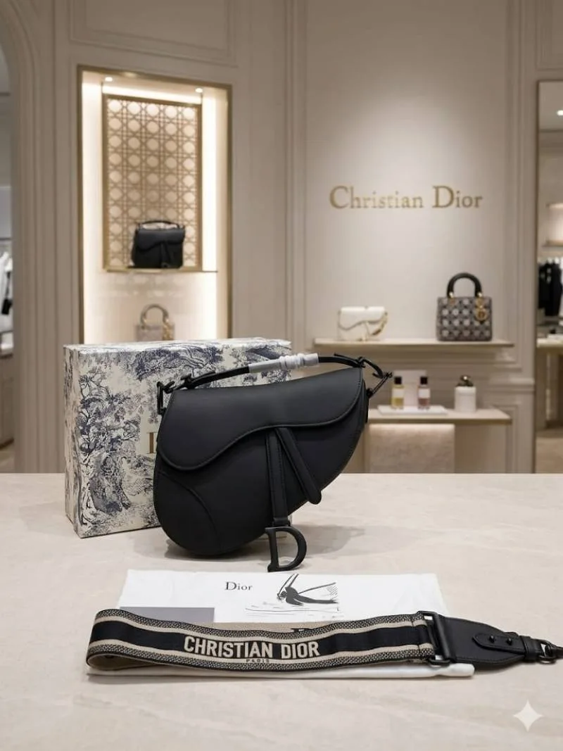 Christian dioor CD black matte finish saddle bag premium with ogbox dustbag tags 616