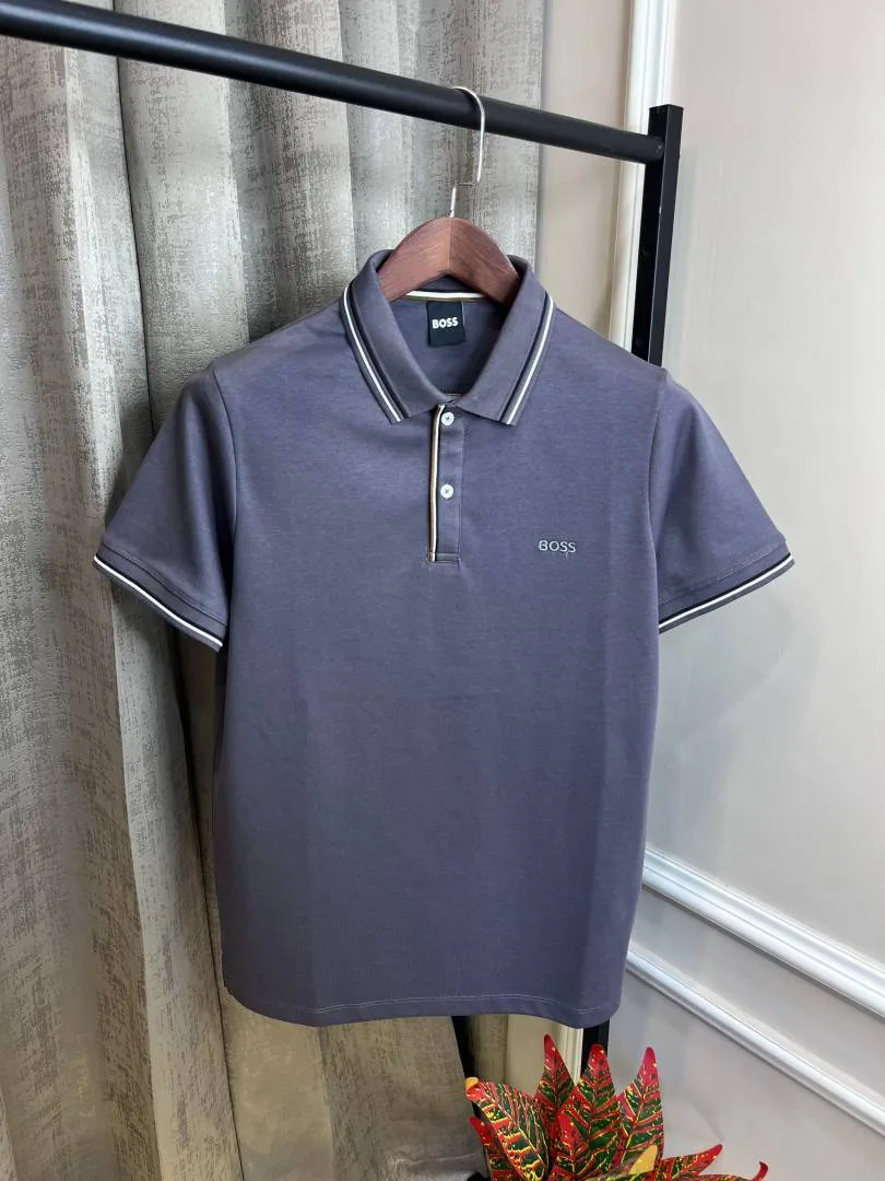 Hugo Bos Grey Store Article Premium Collar Neck Polo T-Shirt(1103)