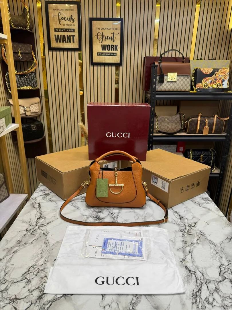 Guchi Softbit Medium Top Handle Bag With Double Box And Dust Bag (Brown-161)