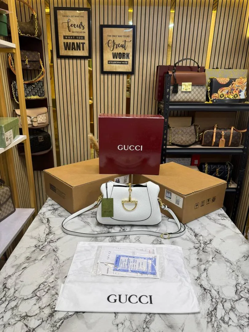 Guchi Softbit Medium Top Handle Bag With Double Box And Dust Bag (White-161)