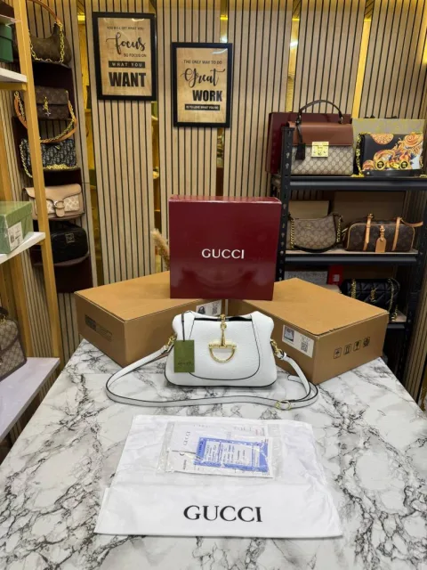 Guchi Softbit Medium Top Handle Bag With Double Box And Dust Bag (White-161)