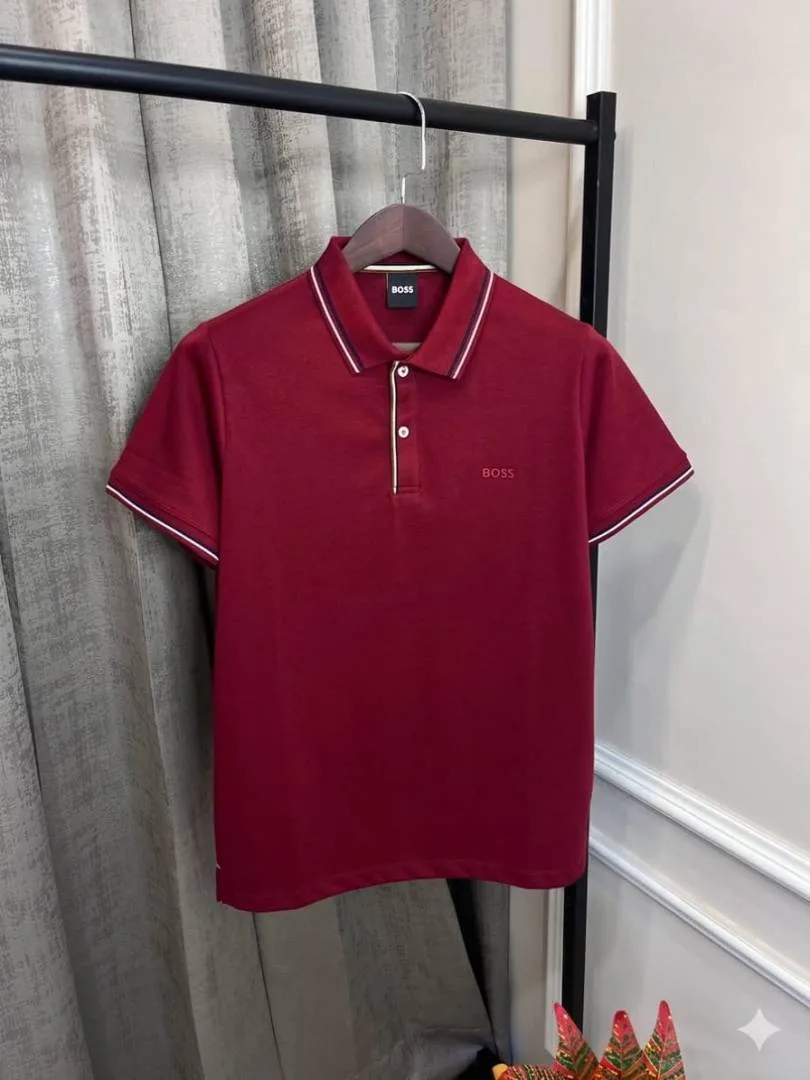 Hugo Bos Red Store Article Premium Collar Neck T-Shirt(1094)