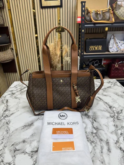 Michael Kor Romee Signature Logo Crossbody Bag With Dust Bag And Card (Brown)