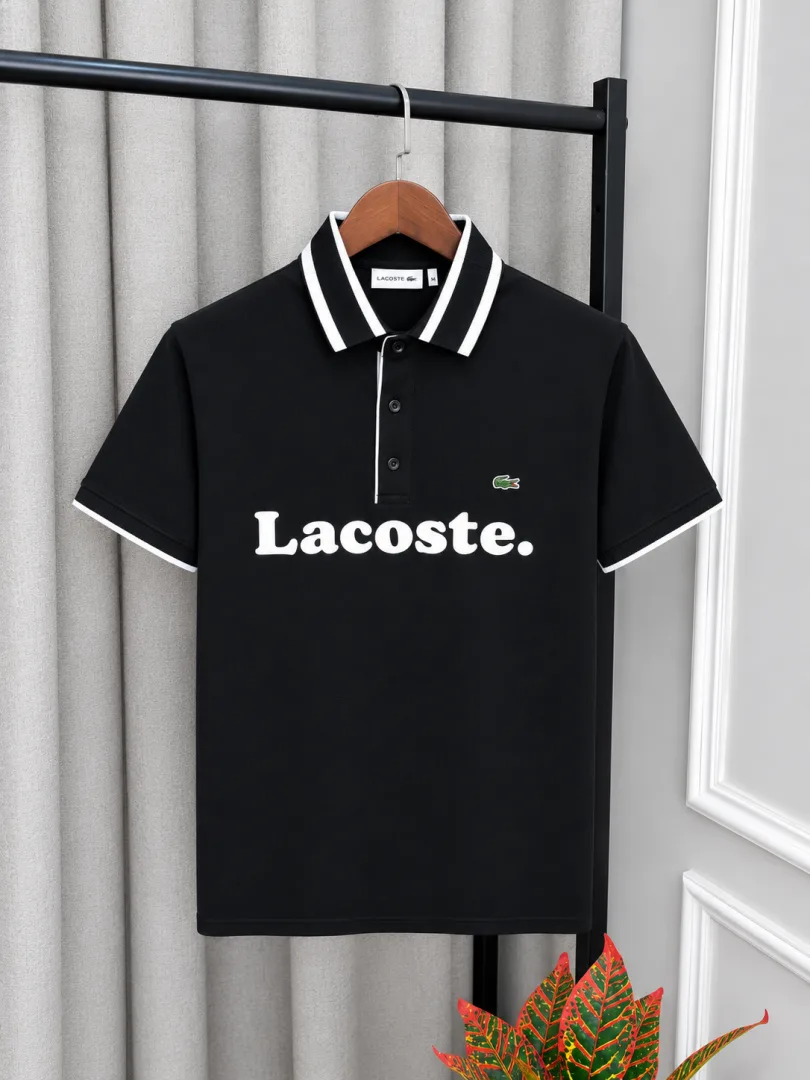 Lacost Black Premium Imported Front Branding Polo T-Shirt with Box Packing(1590)