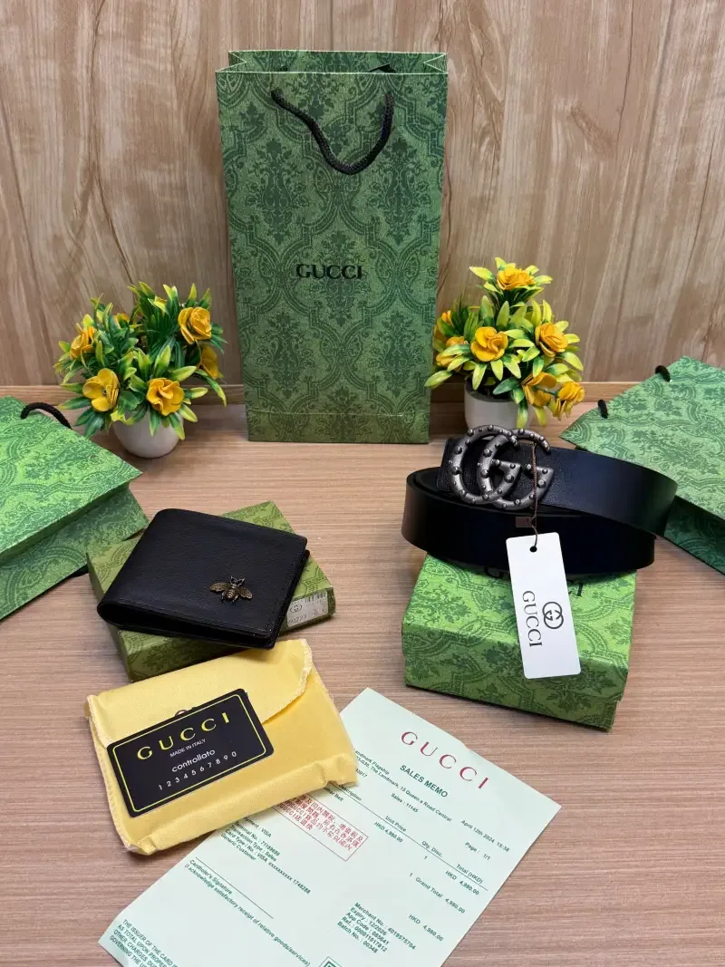 GUCC GG Belt & Wallet (SALE) Combo With Brand Box & Carry Bag 11 & 12