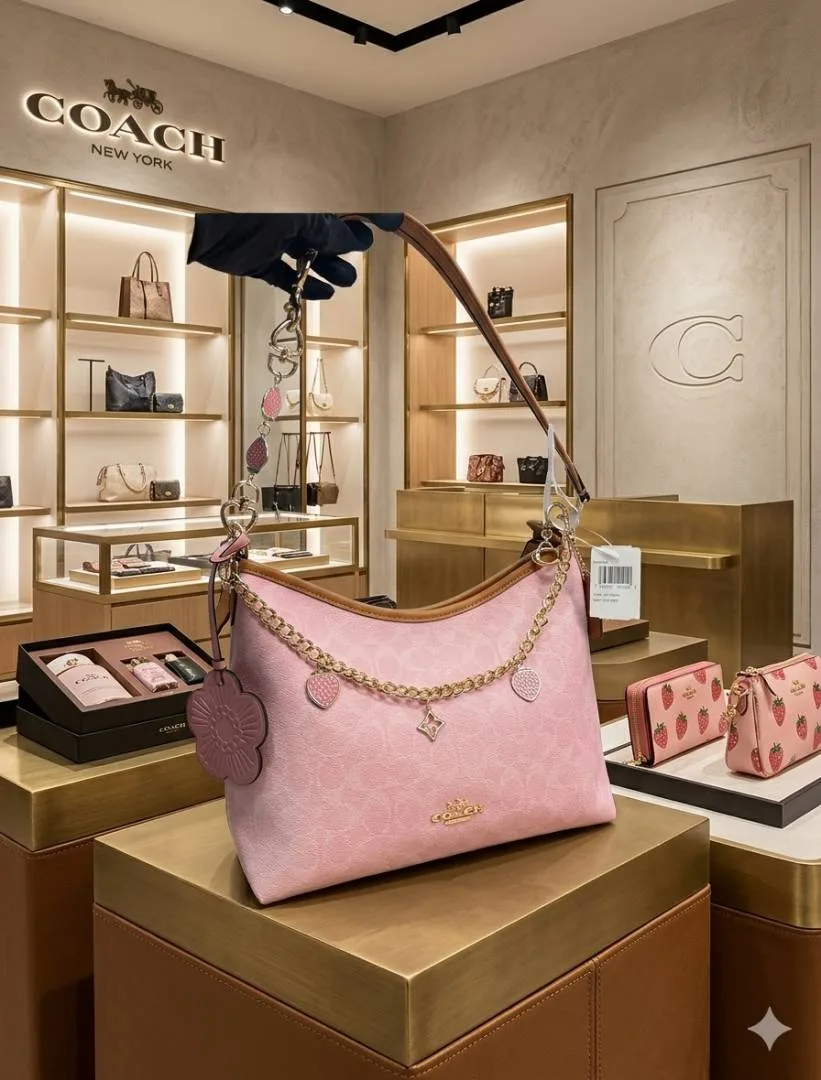 Coacch Laurel Special Edition Pink Monogram Hobo Tote With OriginalBox DustCover Tag(with charm)