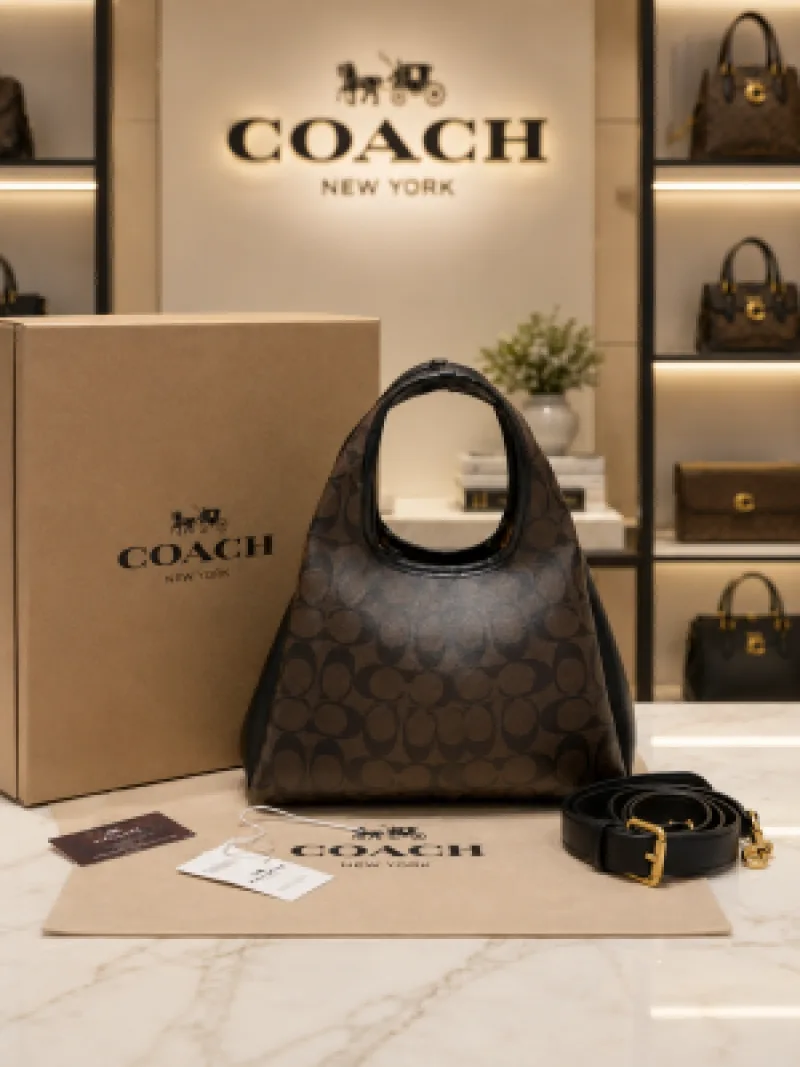 Coatch Lana Shoulder Bag Old Flower Black Leather With OG Box & Dust Cover 5056