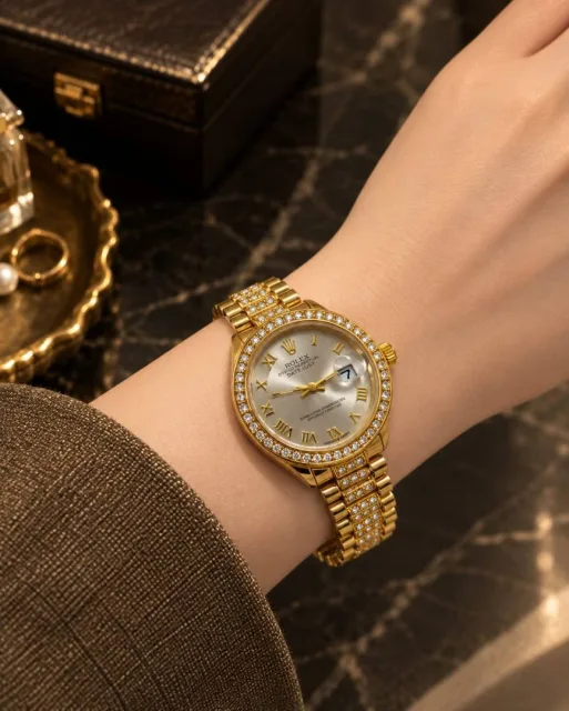 Rollex Date Just Ladies Gold Grey