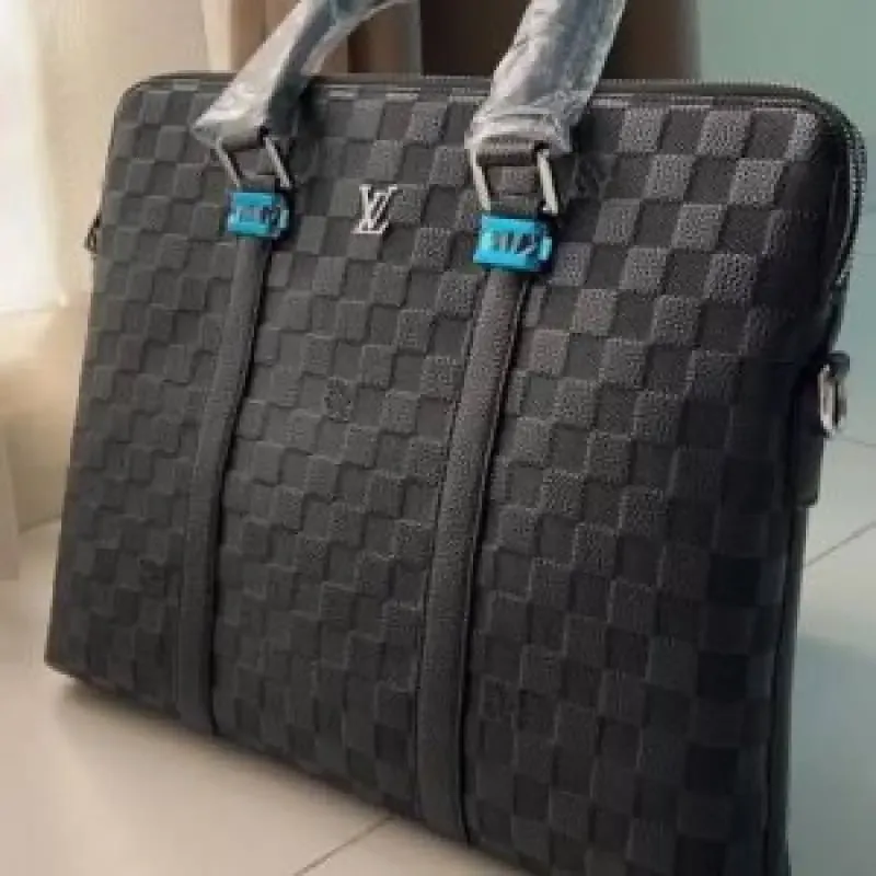 Loius Vutton damier graphite leather laptop bag with lv logo top-handle with strap (lyg1967-5)