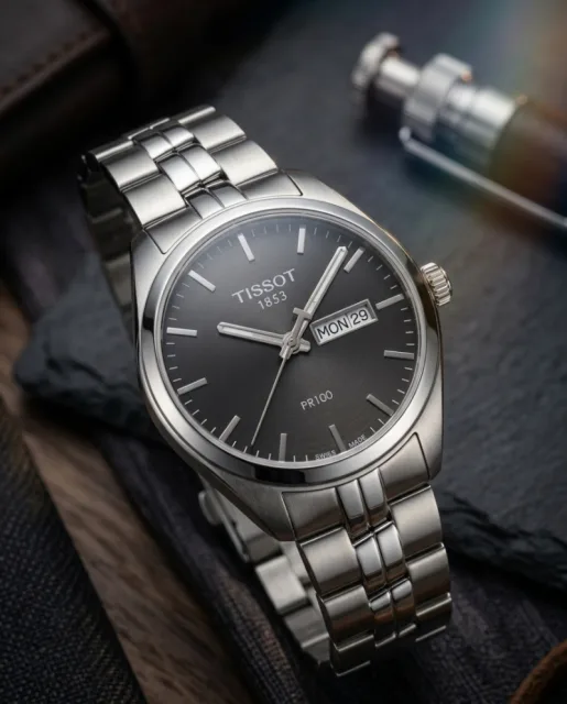 Tisot 1853 PR-100 Silver Black Dial