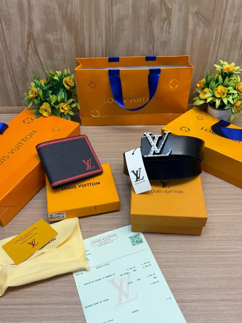 LOUIIS VUITTON Belt & Wallet (SALE) Combo With Brand Box & Carry Bag 3 & 4
