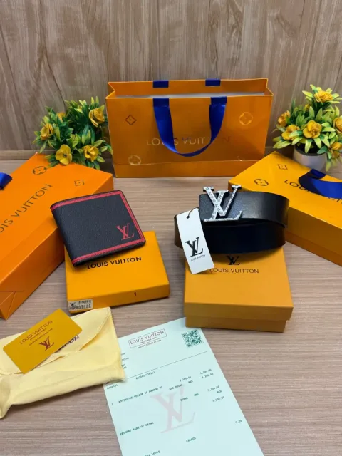 LOUIIS VUITTON Belt & Wallet (SALE) Combo With Brand Box & Carry Bag 3 & 4