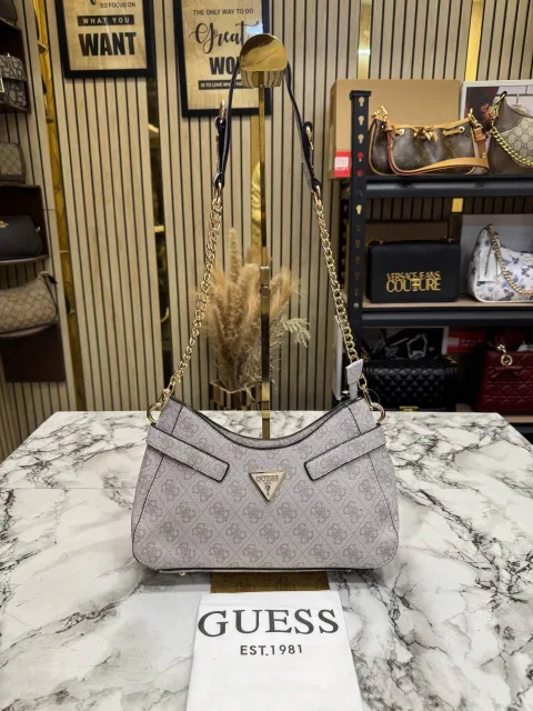 GUESS NOELLE LOGO SHOULDER BAG WITH OG DUST BAG WHITE WHITE