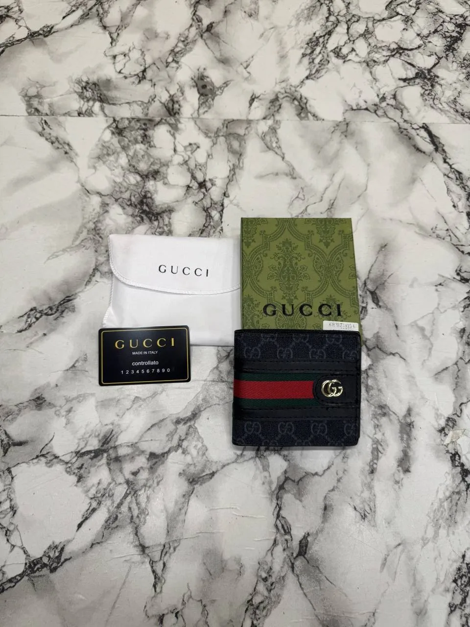 Guchi Signature GG Canvas Web Stripe Leather Trim Wallet (Black) (C4130)