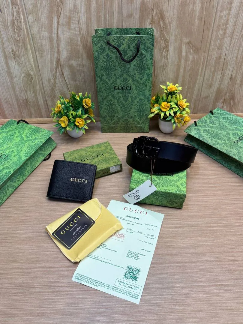 GUCC GG Belt & Wallet (SALE) Combo With Brand Box & Carry Bag 9 & 10