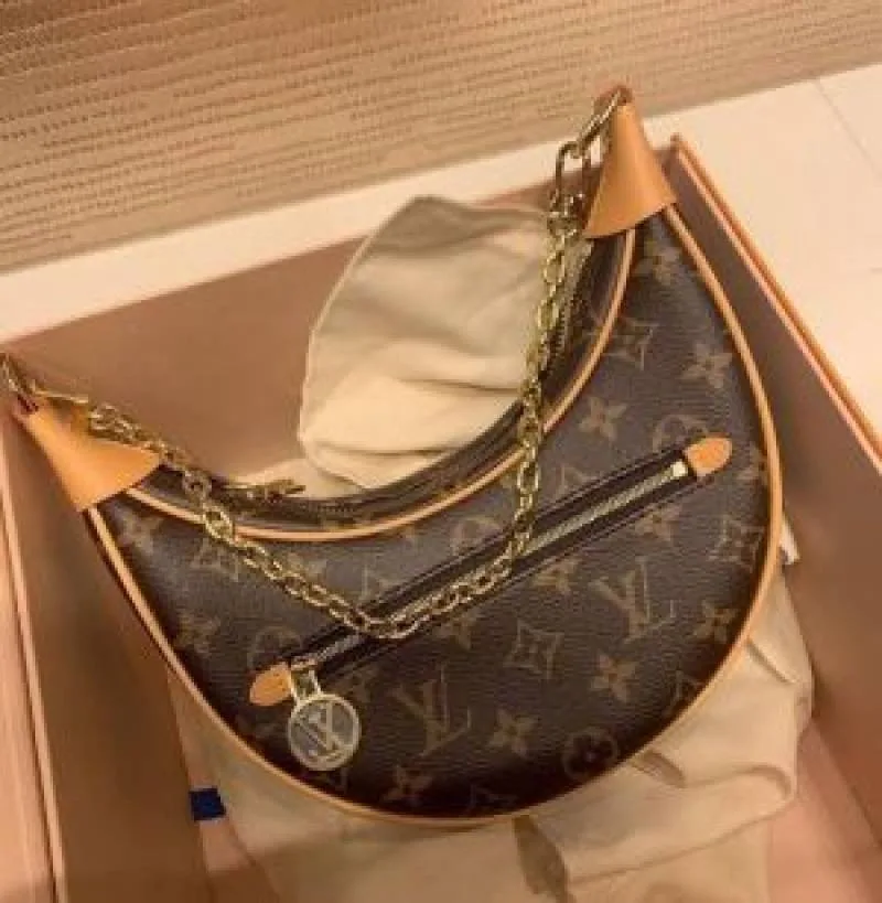Loius Vutton Lv Loop handbag featuring the iconic Monogram canvas and a distinct half moon bag with Box premium quality 6797