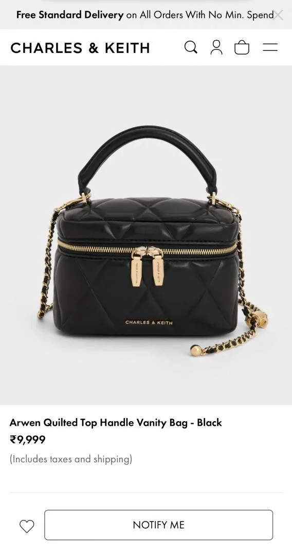 Charls & Keith Arwen Quilted Top Handle Vanity Bag With Og Box Belts Etc Model no 711