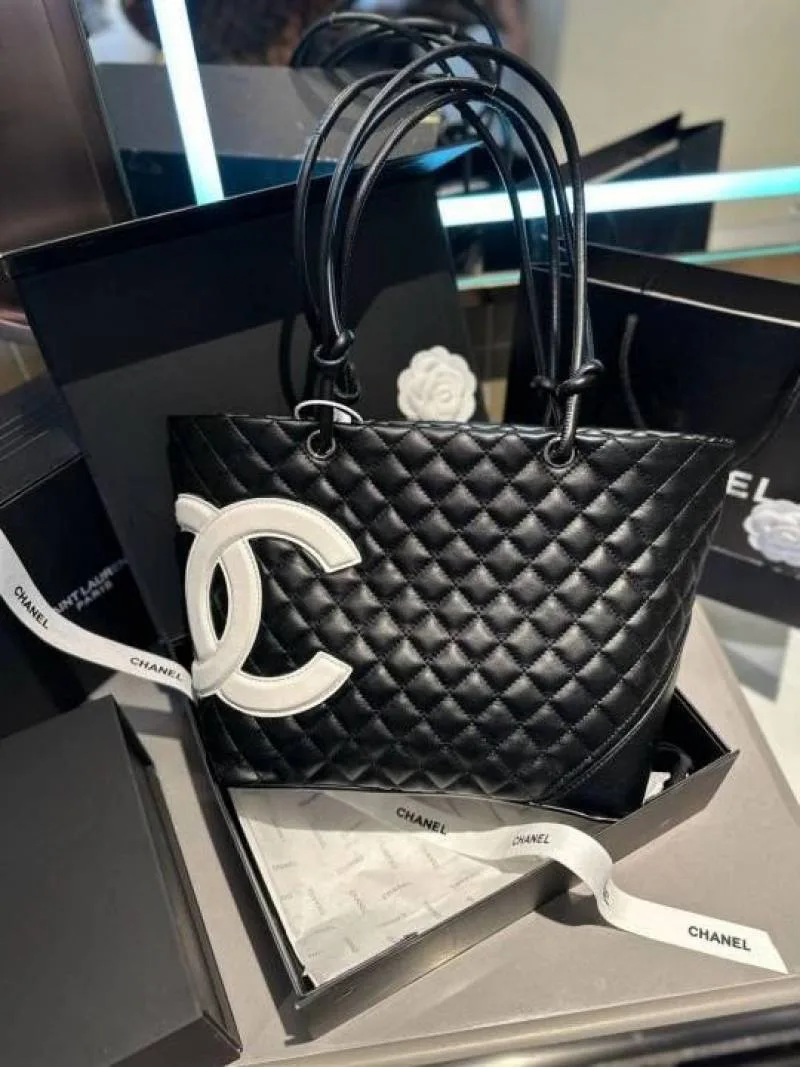 Chennel Cambon Tote featuring a large black logo and knotted handles With Dust Cover premium quality