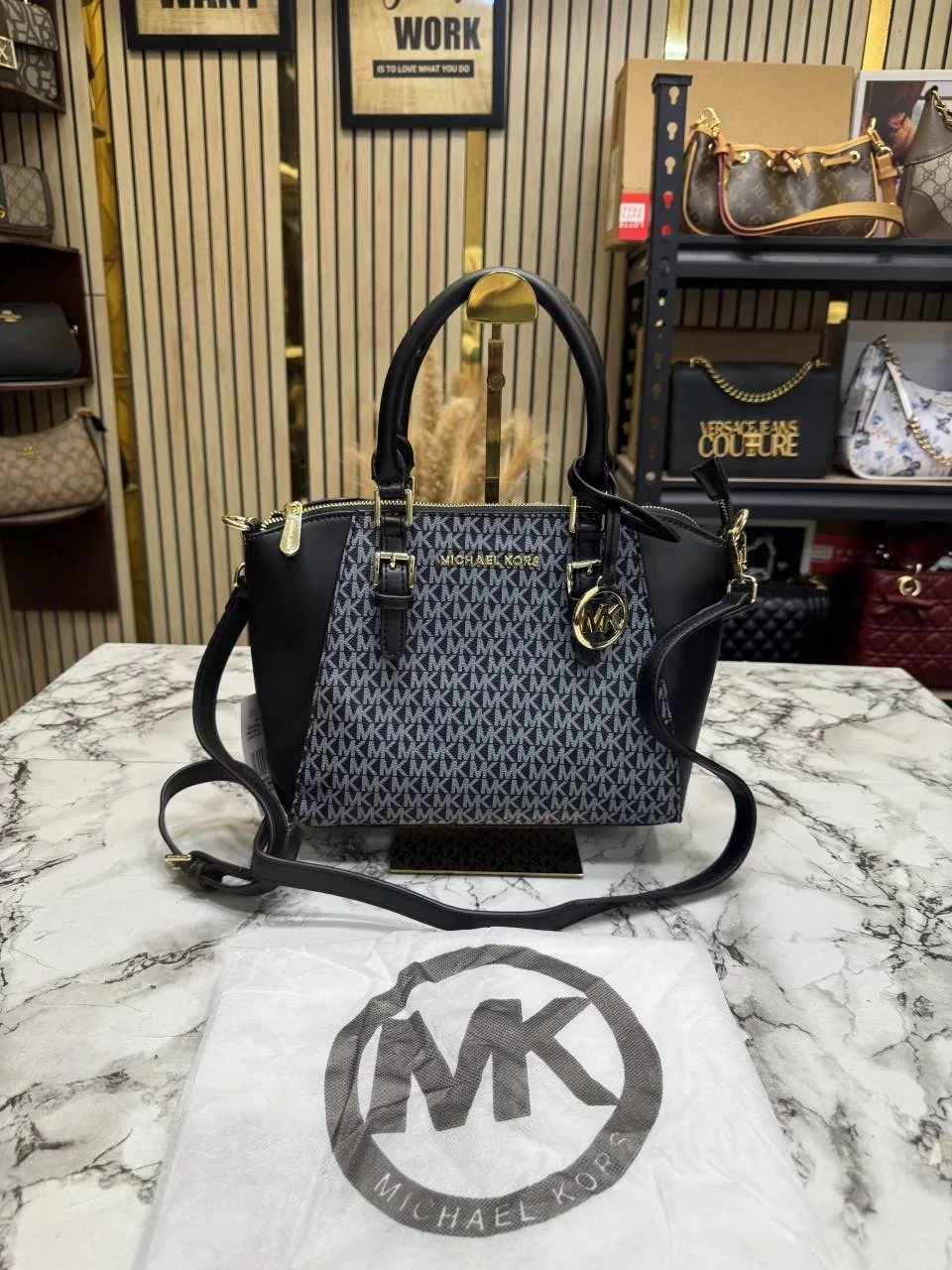 Micheal Kors Ciara Signature Logo Satchel with Dust Bag M3015 Black