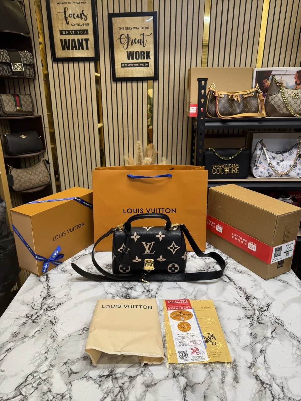 LOIUS VUTTON MADELEINE BB LUXURY HANDBAG WITH OG DOUBLE BOX PACKING PREMIUM QUALITY PRODUCT (M23678 -BLACK WHITE) INCLUDING CARRY BAG