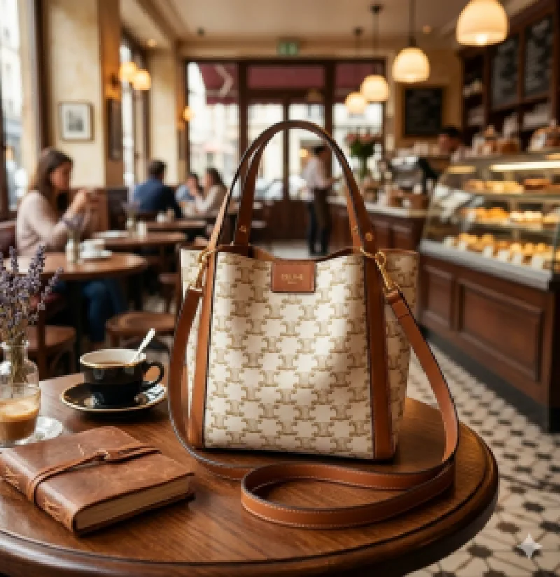 Celinee_ Small Cube Bag in Triomphe Canvas and natural calfskin Bag with Dust Cover premium quality