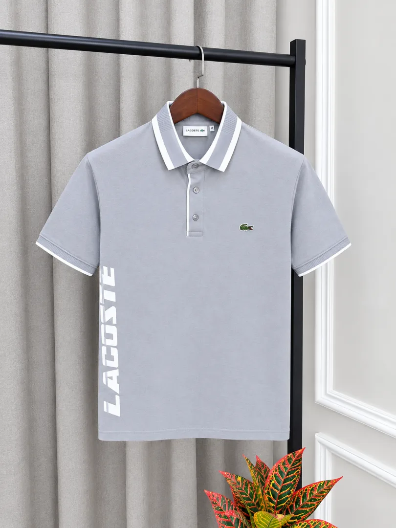 Lacost Grey Premium Imported Front Design Polo T-Shirt with Box Packing(1586)