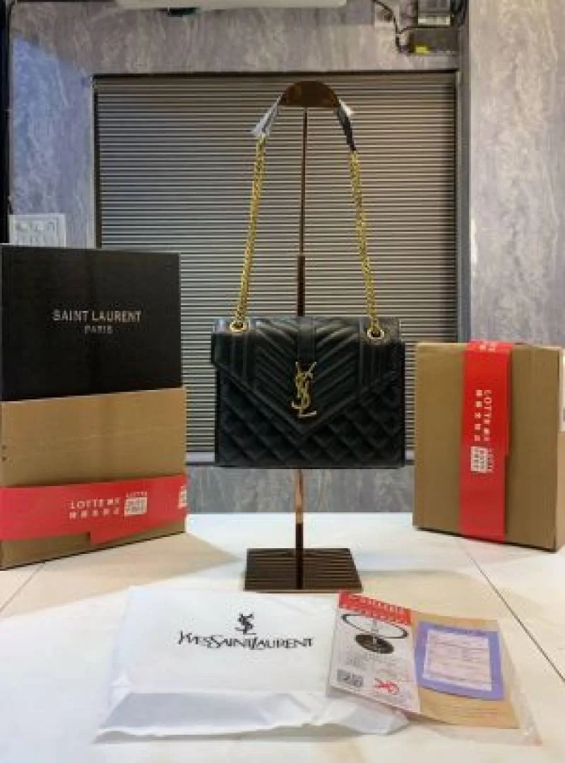 YSL SAINT LAURENT COLLEGE MEDIUM CHAIN BAG khaki dubble box packing 5380