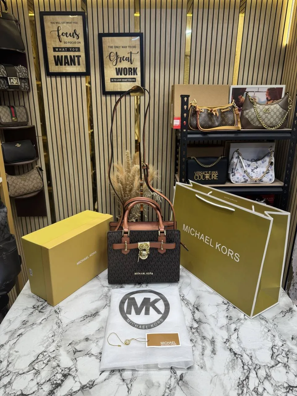 Micheal Kors Hamilton Small Logo Satchel Bag With Og BoxDust Bag Including Carry Bag H2085 Coffee Brown