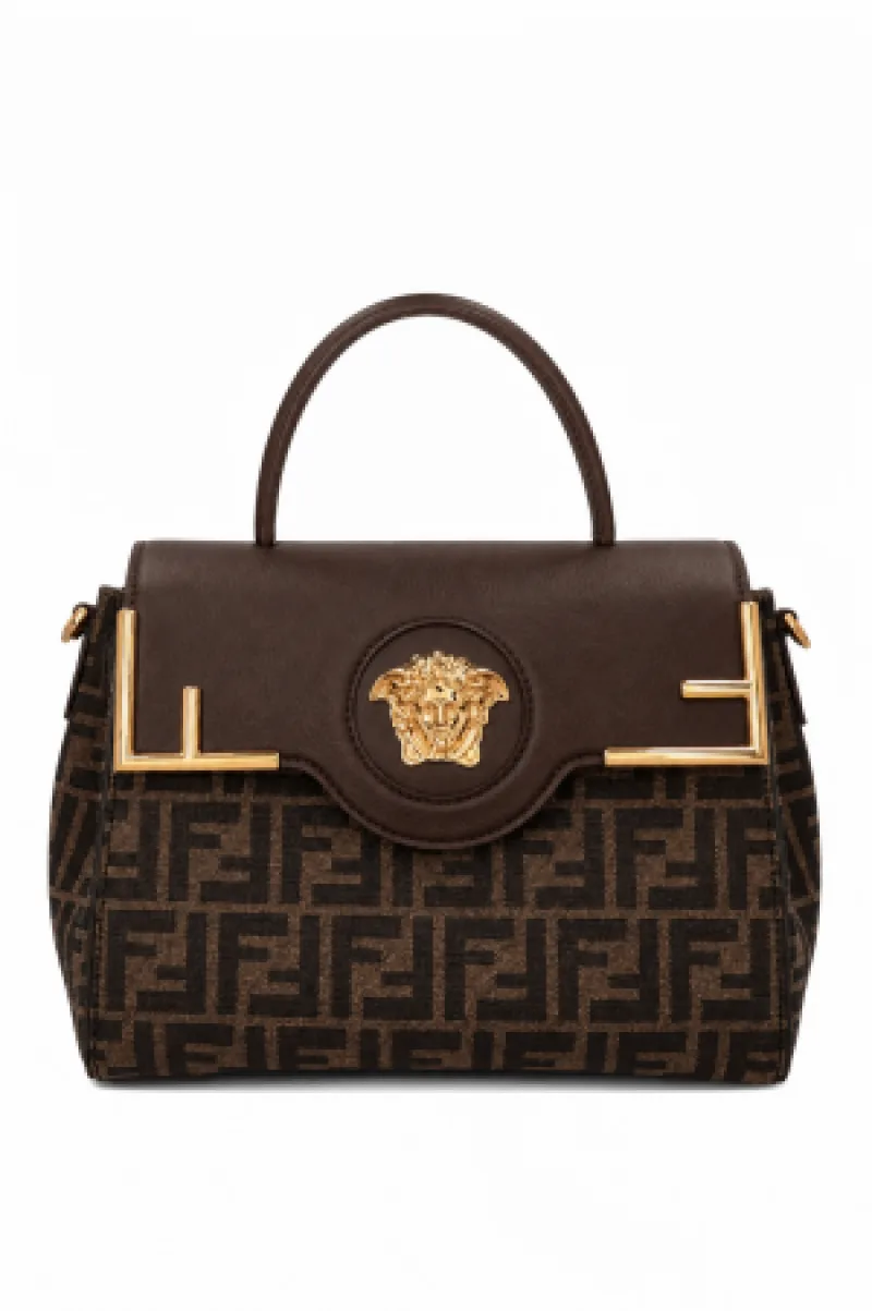 Fendy Women Fendace La Medusa Medium Handbag-Brown with box 6628